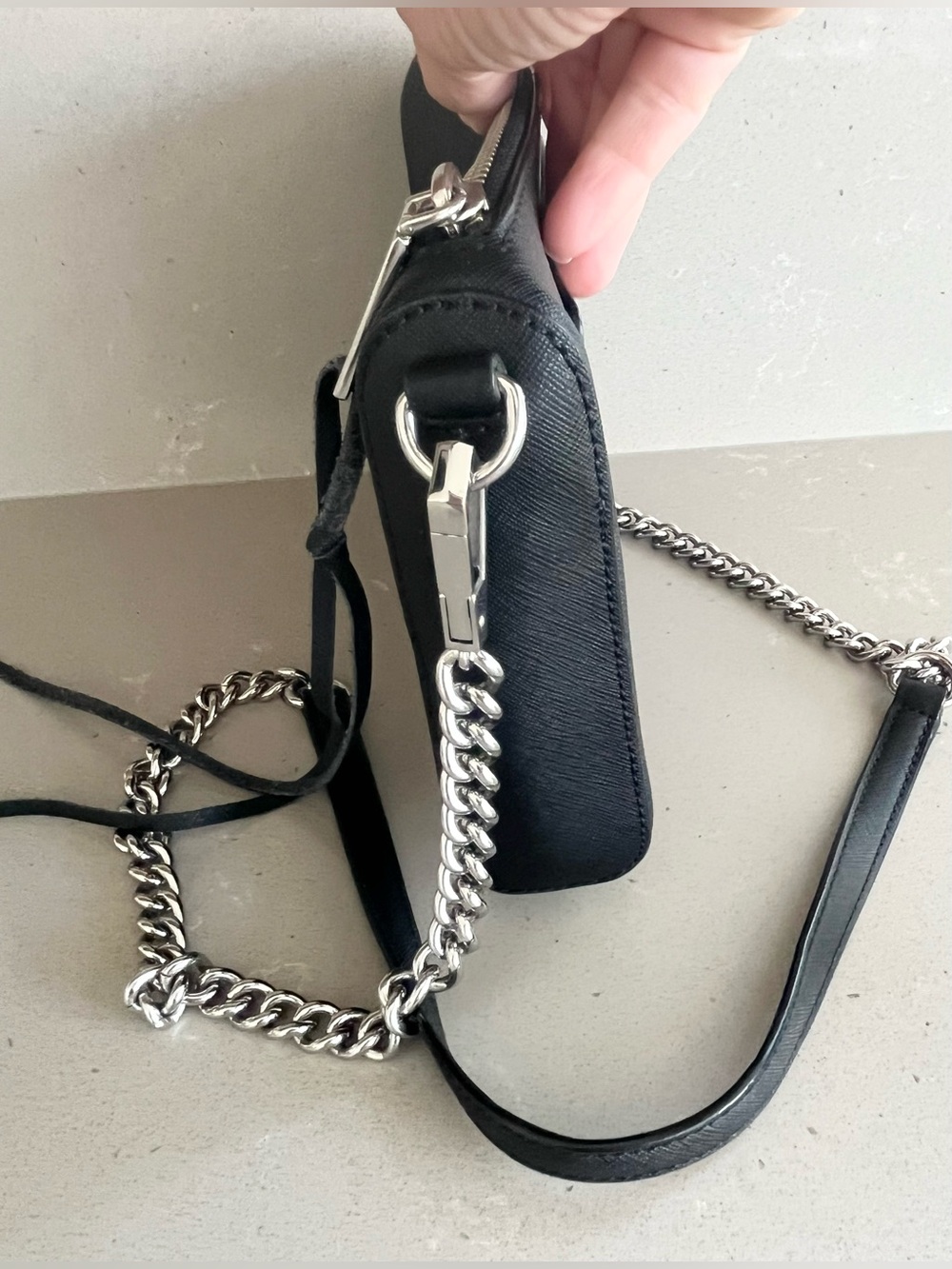 Rebecca Minkoff Avery Black Saffiano Leather Crossbody Bag Silver Hardware Chain - Picture 4 of 11